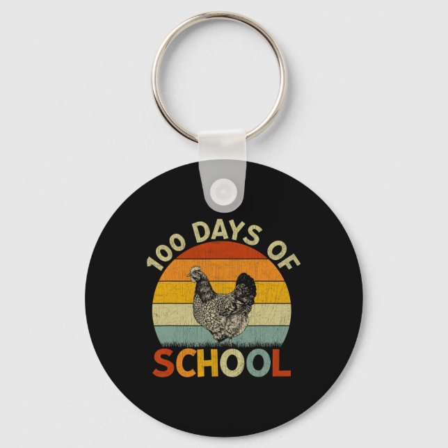 Chicken Retro Boys Girls Teachers 100th Day of Sch Key Ring (Front)