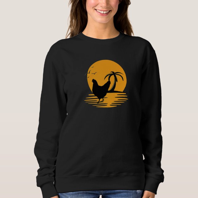 Chicken  Retro Sunset  Funny Farmer Sweatshirt (Front)