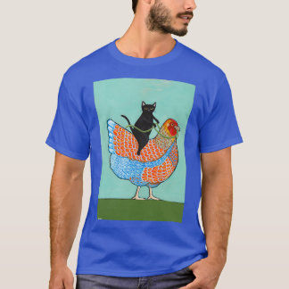 Chicken Ride Wyandotte and Black Cat T-Shirt