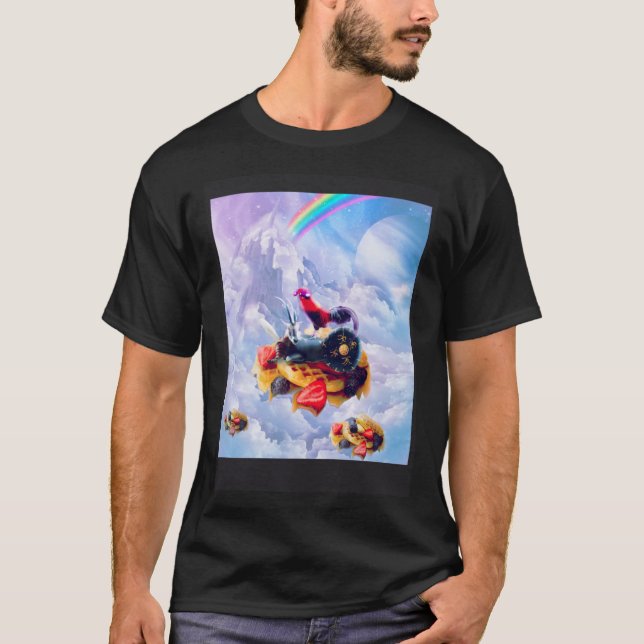 Chicken Riding Gazelle On Clouds And Waffles T-Shirt (Front)