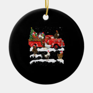 Chicken Riding Red Truck Xmas Merry Christmas Ceramic Ornament