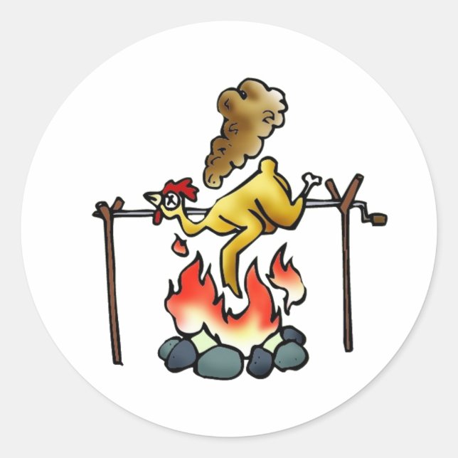 Chicken Roasting on Spit Classic Round Sticker (Front)