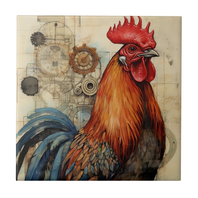Chicken Rooster Art Ceramic Tile (Front)