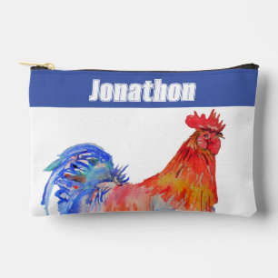 Chicken Rooster Bird Kids Boys Name Blue Red Accessory Pouch