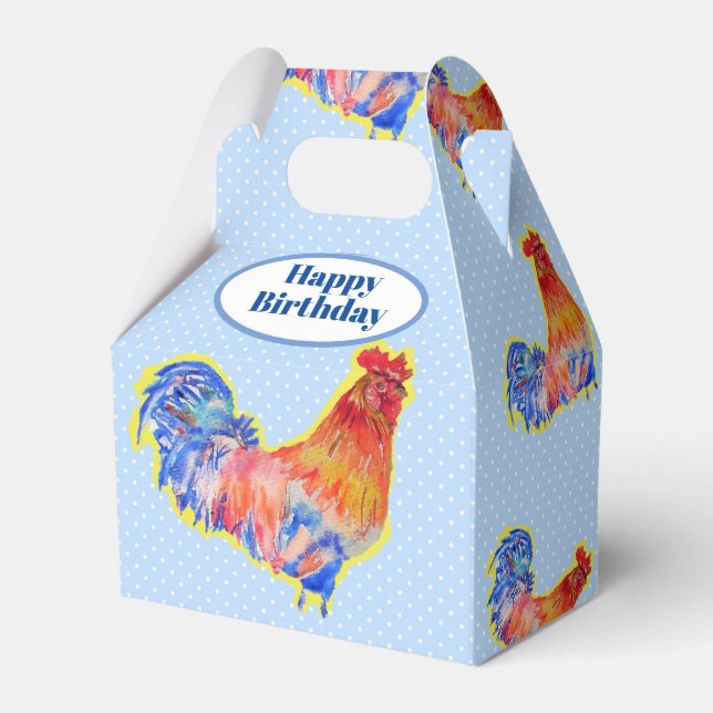 Chicken Rooster Blue Boys Birthday Cake Favour Box (Front Side)