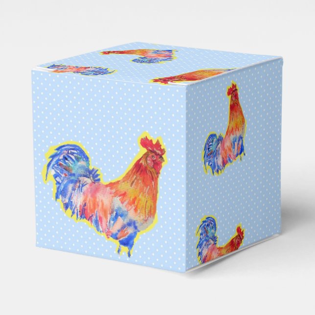 Chicken Rooster Blue Boys Birthday Cake Favour Box (Front Side)