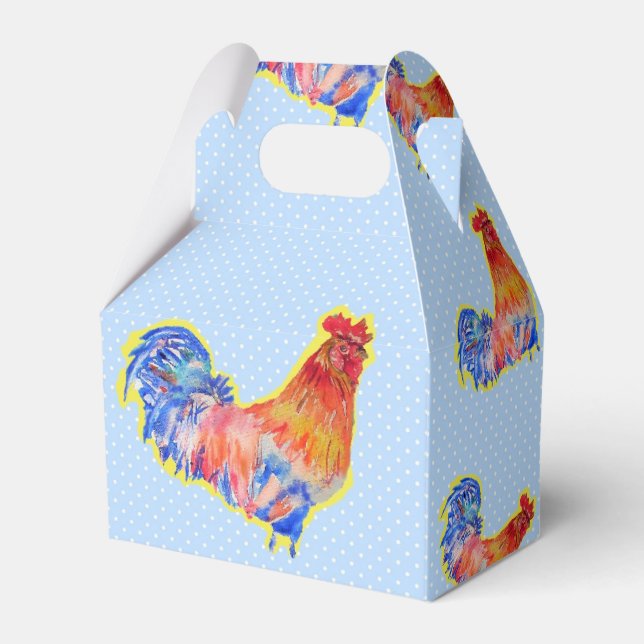 Chicken Rooster Blue Boys Birthday Cake Favour Box (Front Side)