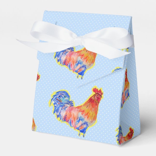Chicken Rooster Blue Boys Birthday Cake Favour Box (Front Side)