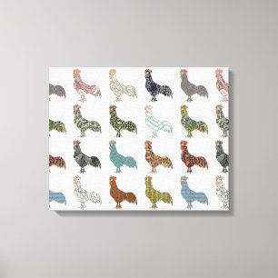 Chicken Rooster Colourful Pattern Farm Canvas Print