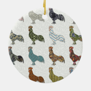 Chicken Rooster Colourful Pattern Farm Ceramic Ornament
