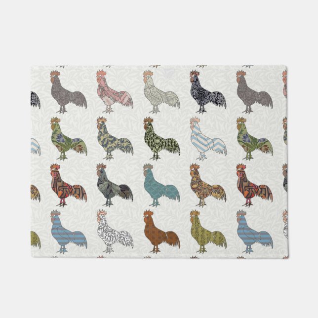 Chicken Rooster Colourful Pattern Farm Doormat (Front)