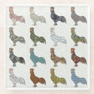Chicken Rooster Colourful Pattern Farm Glass Coaster