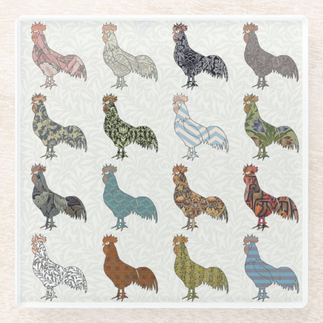 Chicken Rooster Colourful Pattern Farm Glass Coaster (Front)