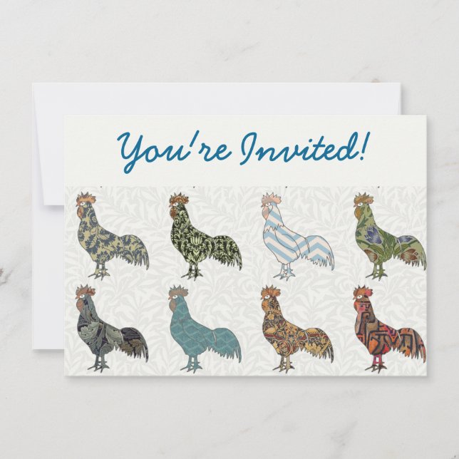 Chicken Rooster Colourful Pattern Farm Invitation (Front)