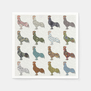 Chicken Rooster Colourful Pattern Farm Napkin