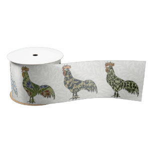 Chicken Rooster Colourful Pattern Farm Satin Ribbon