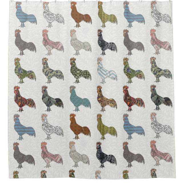 Chicken Rooster Colourful Pattern Farm Shower Curtain (Front)