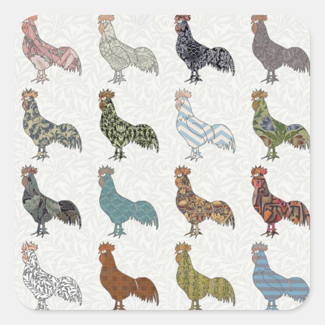 Chicken Rooster Colourful Pattern Farm Square Sticker (Front)