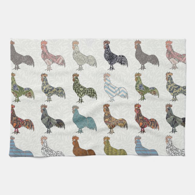 Chicken Rooster Colourful Pattern Farm Tea Towel (Horizontal)