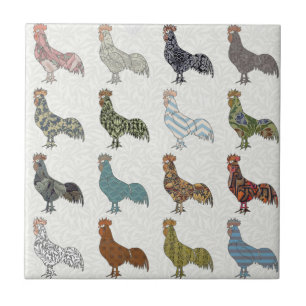 Chicken Rooster Colourful Pattern Farm Tile