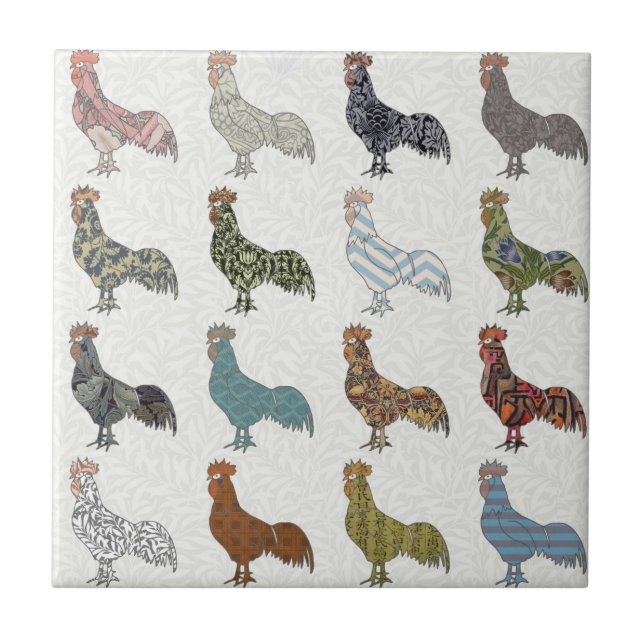 Chicken Rooster Colourful Pattern Farm Tile (Front)
