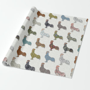 Chicken Rooster Colourful Pattern Farm Wrapping Paper