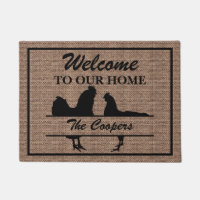 Chicken Rooster Family Split Monogram Burlap
