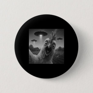 Chicken Rooster Funny Selfie Chicken With Ufos Wei 6 Cm Round Badge