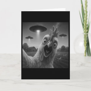 Chicken Rooster Funny Selfie Chicken With Ufos Wei Card