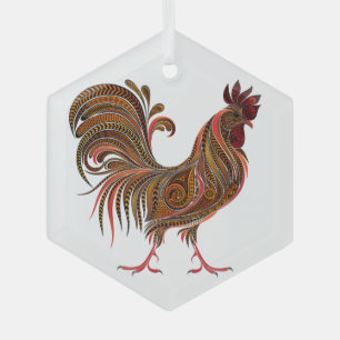  Chicken Rooster Gaphic Art Design  Glass Tree Decoration