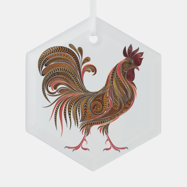  Chicken Rooster Gaphic Art Design  Glass Tree Decoration (Front)