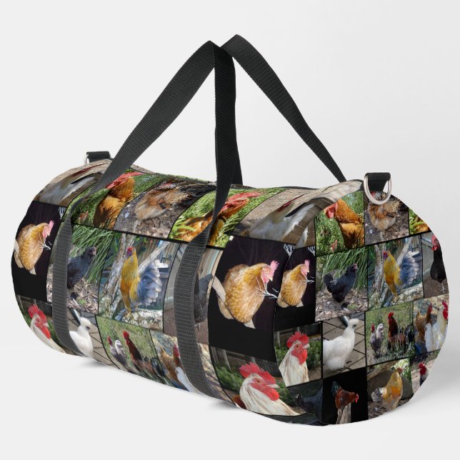 Chicken Rooster Photo Collage, Duffle Bag (Left Corner)