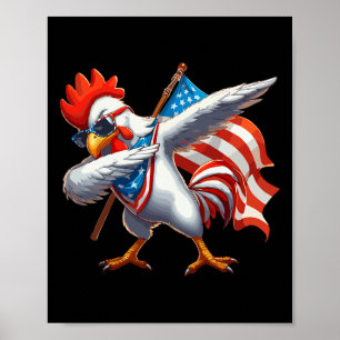 Chicken Rooster Sungles 4th Of July American Flag  Poster