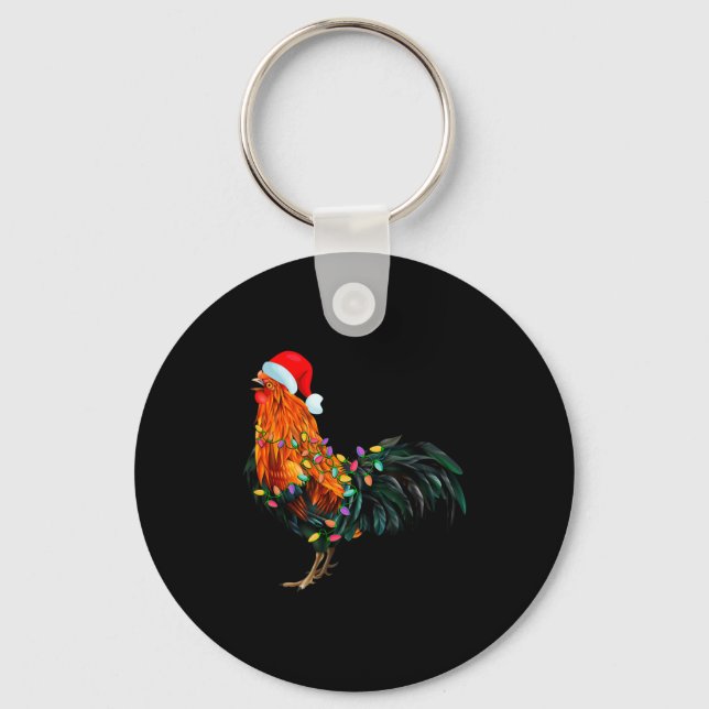 Chicken Santa Christmas Tree Funny Chicken Lover C Key Ring (Front)