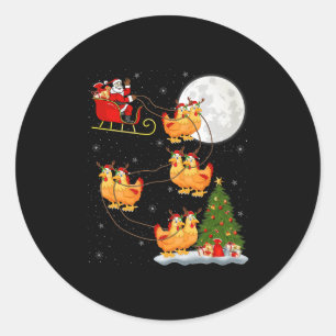 Chicken Santa Sleigh Flying Funny Magical Christma Classic Round Sticker