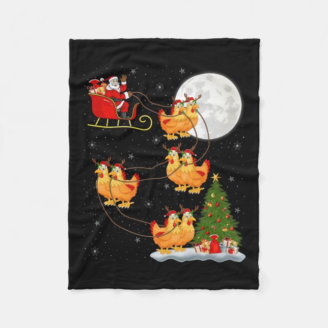 Chicken Santa Sleigh Flying Funny Magical Christma Fleece Blanket (Front)