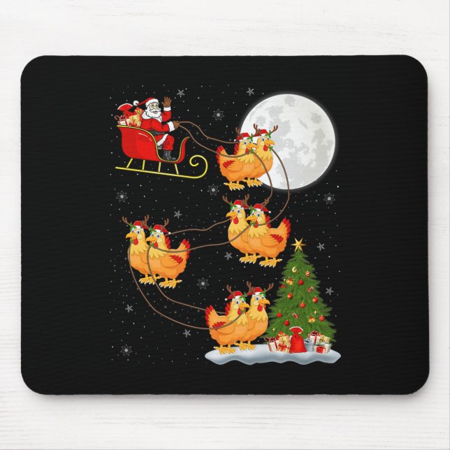 Chicken Santa Sleigh Flying Funny Magical Christma Mouse Pad (Front)