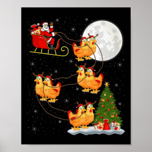 Chicken Santa Sleigh Flying Funny Magical Christma Poster