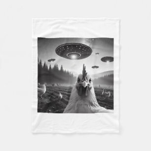 Chicken Selfie With Alien Ufo Tee Funny Gifts Men Fleece Blanket