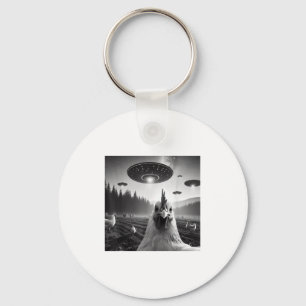 Chicken Selfie With Alien Ufo Tee Funny Gifts Men  Key Ring