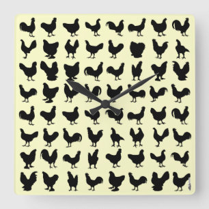 Chicken Silhouettes Square Wall Clock