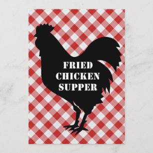 Chicken Silo, Red & White Check Cloth Fried Supper Invitation
