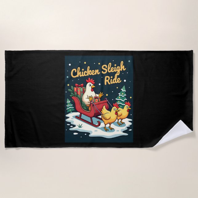 Chicken Sleigh Ride Beach Towel (Front)