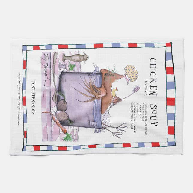 chicken soup recipe, tony fernandes teatowel tea towel (Horizontal)