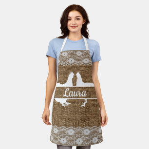 Chicken Split Monogram Lace Burlap Apron Your Name