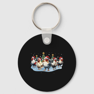 Chicken Squad Farm Christmas Lights Santa Hat Funn Key Ring