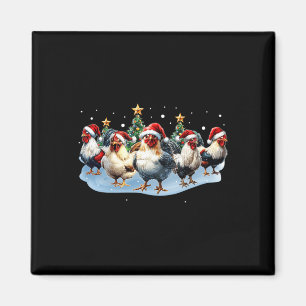 Chicken Squad Farm Christmas Lights Santa Hat Funn Magnet