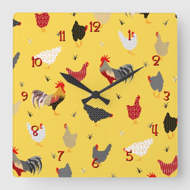 Chicken Square Wall Clock (Front)