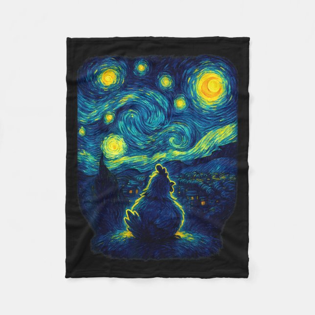 Chicken Starry Funny Night Van Gogh Farm Lover Gir Fleece Blanket (Front)