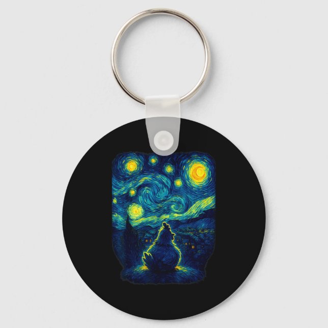 Chicken Starry Funny Night Van Gogh Farm Lover Gir Key Ring (Front)